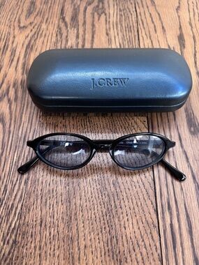 Vintage J. Crew Mini Oval Black Sunglasses Blue Lenses
